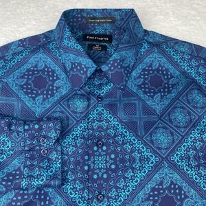 Paul Fredrick Shirt Mens XLT Blue Geometric Print Classic Fit
